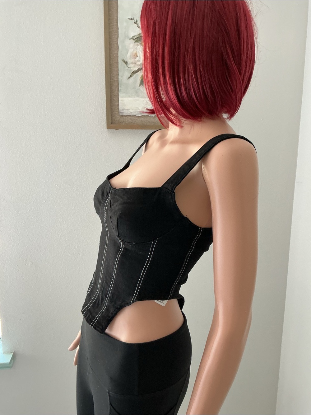 Zara Black Corset Crop Top with Contrast Stitching - Picture 5 of 15
